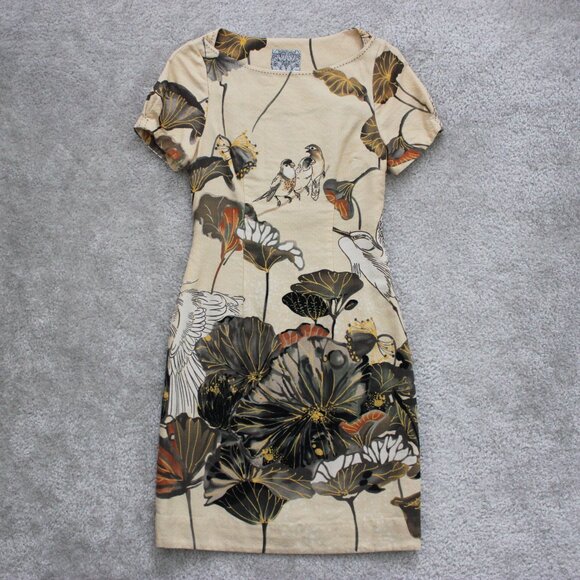 Floreat by Anthropologie Snowy Egret Bird Print Shift Dress w/ Obi Sash, Size 0 - Picture 4 of 12